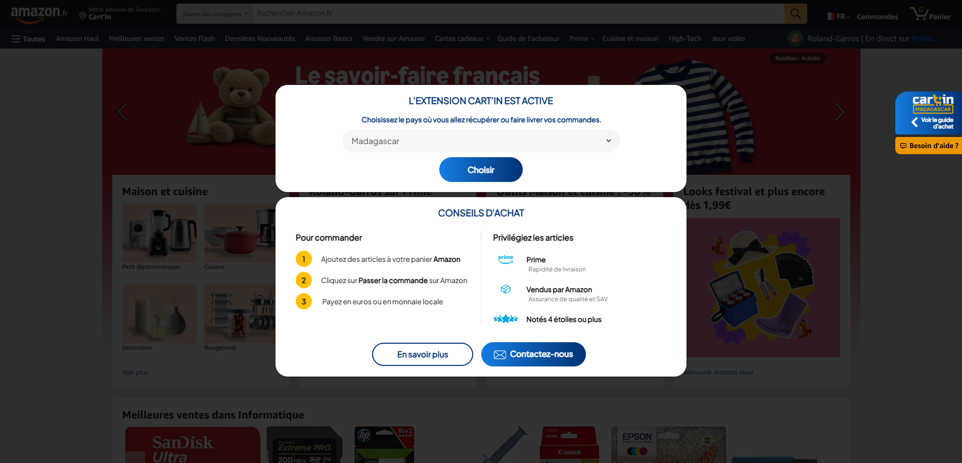Extension Cart'In active sur Amazon.fr